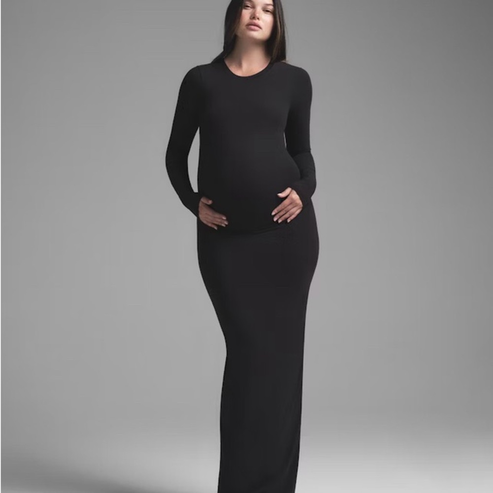 SKIMS Black Long Sleeve Maternity Maxi Dress